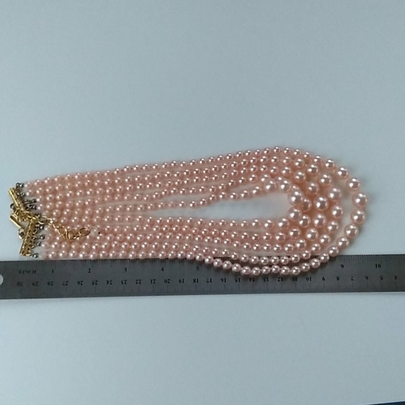 VINTAGE KJL 5-Strand Soft Pink Glass Pearl Necklace - Picture 11 of 16